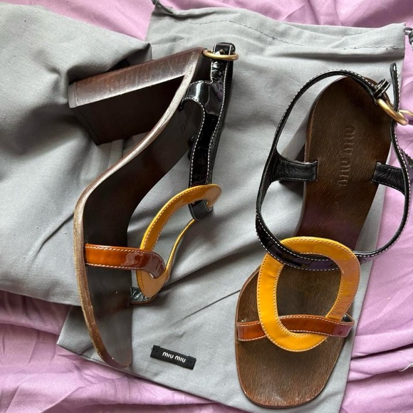 Miu Miu Black and Orange Women's Sandals - Picture 1 of 5
